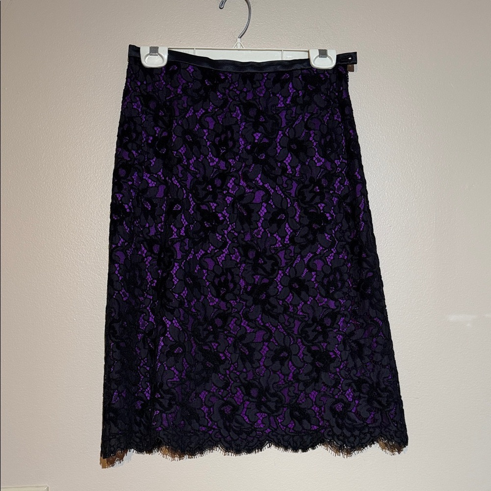 Escada Black and Purple Lace A-Line Skirt
